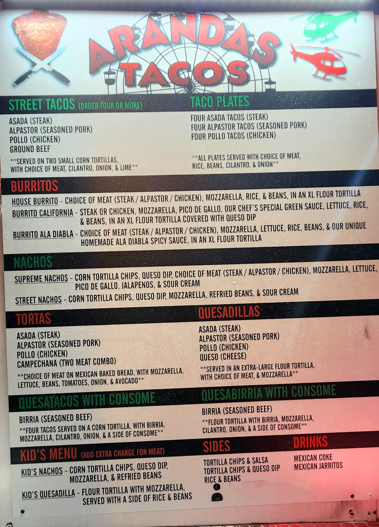 Arandas Tacos Menu (Updated October 2024)